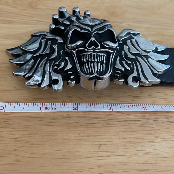 King Baby Studios Crowned Skull with Wings Silver tone metal Buckle with size 38 - Picture 7 of 7